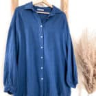 Bluse Musselin Baumwolle Oversize Sommer Vazzola Fashion Shop Blau