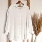 Bluse Oversize Baumwolle Musselin Orange, Khaki, Grün, weiß, white Vazzola Fashion Shop4